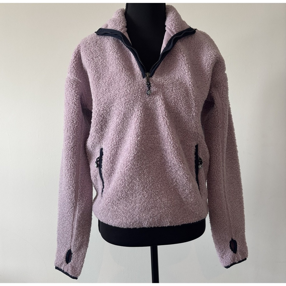 Brooks Brothers Womens Purple Navy Sherpa Fleece Quarter Zip Sweater XS Preppy